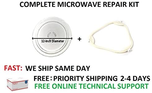 FREE Priority NEW Whirlpool Microwave Complete repair KIT Turntable Glass Plate + Tray Support UNI88205 fits Whirlpool Kitchenaid PS373741 12" inches diameter