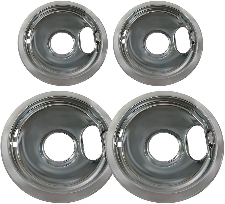 KHY (4) Chrome Drip Pan Set W10278125 Replacement for Amana Crosley Dako Maytag Whirlpool Two 6-Inch and Two 8-Inch